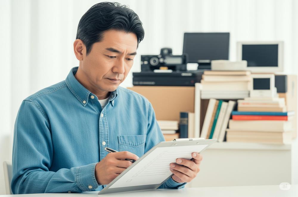 書類を見つめる男性
